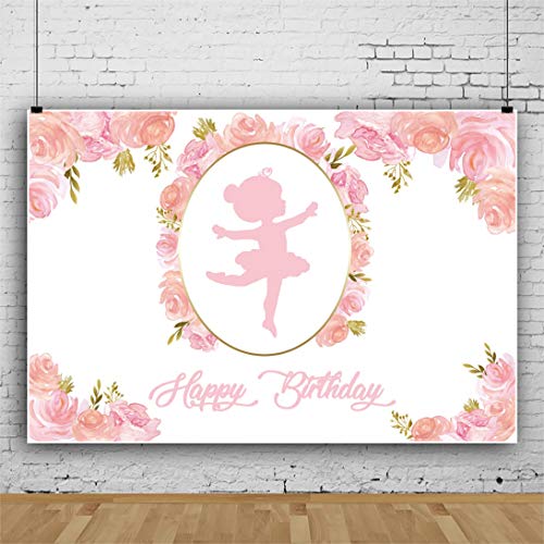 Leyiyi 5x3ft Pink Abstract Little Girl Ballerina in Tutu Dress Dancing Backdrop Pink Flower Happy Birthday Background Baby Shower Decoration Polyester Photo Studio Props - Image 3