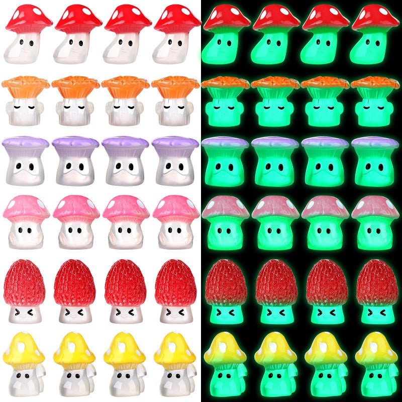 Lineshading 96 Luminous Glow in The Dark Mini Mushrooms Bulk Tiny Resin Mushroom Figurines Cute Miniature Crafts for DIY Fairy Terrarium Landscape Statue Garden Micro Dollhouse Aquarium DecorationClassic - Image 2