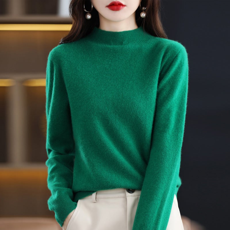 Solid Color Base Shirt Stylike Half-Turtleneck Inner Wearing Knitted Outer Wearing Sweater Women'S New Style Top Mid-Collar Long Sleeve - Image 1