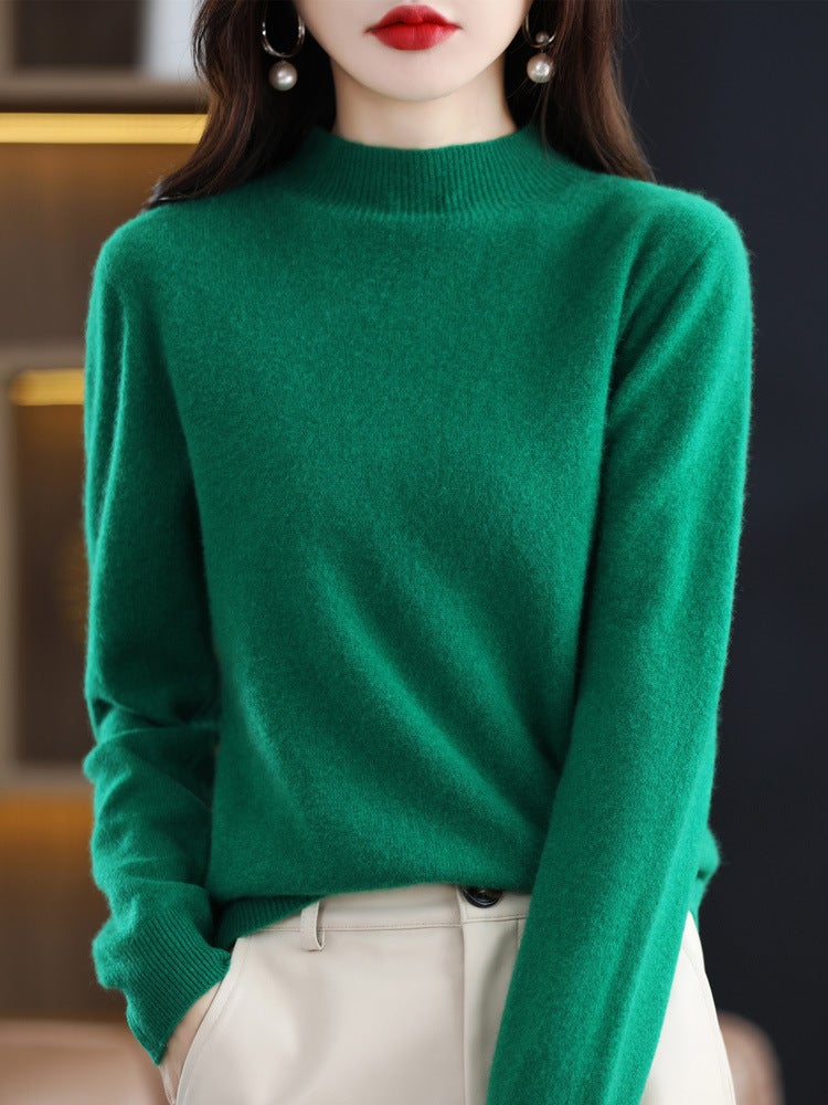 Solid Color Base Shirt Stylike Half-Turtleneck Inner Wearing Knitted Outer Wearing Sweater Women'S New Style Top Mid-Collar Long Sleeve - Image 2