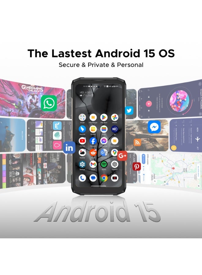 DOOGEE Blade 20 Turbo AI 5G Rugged Phone Unlocked,10300mAh/33W,Android 15 Rugged Smartphone,32GB+256GB/TF 2TB,Dimensity 7050,6.6”HD + 90Hz,50MP+16MP,Face ID/NFC/WiFi6/IP68/IP69K/3 Card Slot,Black - Image 2