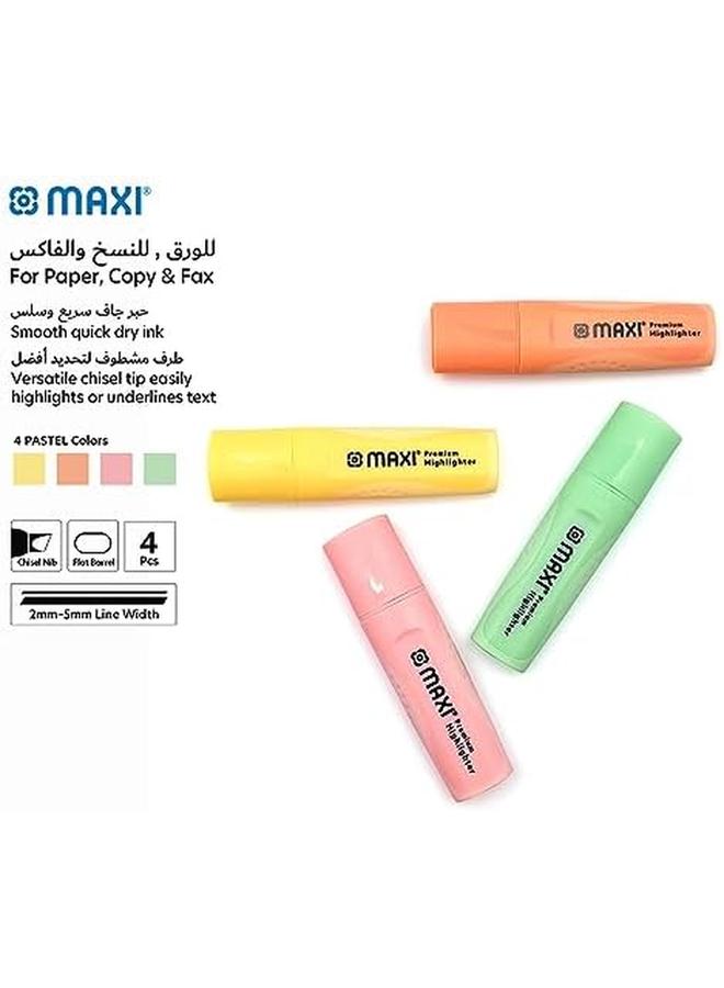 Maxi Premium Highlighter 4Pc Pastel Colour Yellow Green Orange And Pink 2 Different Line Widths 2 And 5 Mm Durable Chisel Tip - Image 4