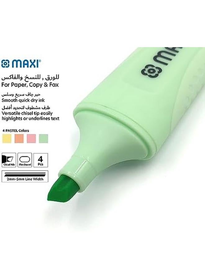 Maxi Premium Highlighter 4Pc Pastel Colour Yellow Green Orange And Pink 2 Different Line Widths 2 And 5 Mm Durable Chisel Tip - Image 3