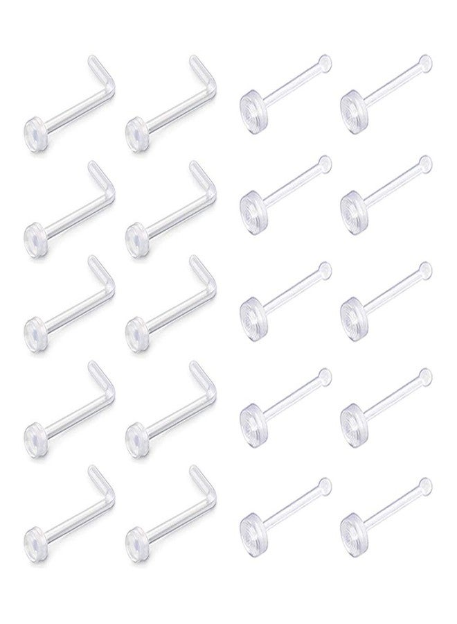 D.Bella 20pcs 18G Clear Nose Rings Clear Acrylic Nose Rings Bioflex L Shape Studs Retainer Body Piercing Jewelry for Men Women - Image 1