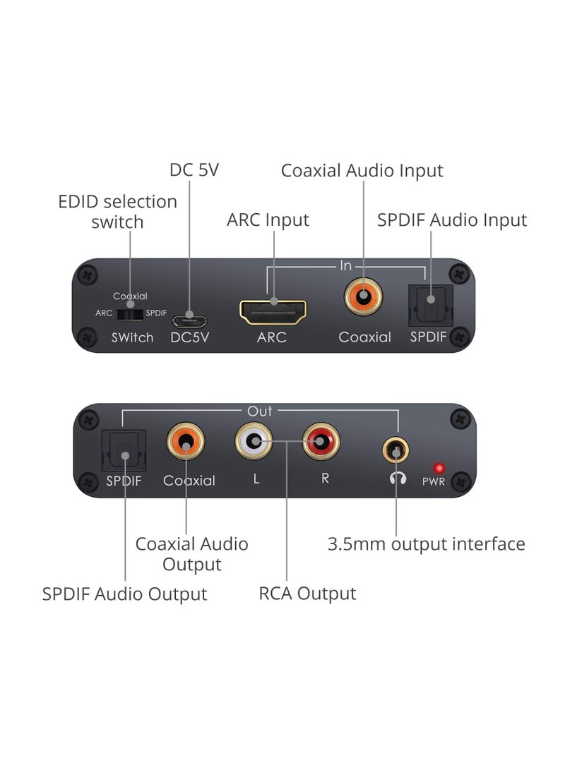 Digital to Analog Audio Converter, HDMI ARC Audio Extractor with Optical SPDIF, Coaxial, and 3.5mm L/R Stereo Outputs for Seamless Audio Conversion and Extraction.  - Image 2