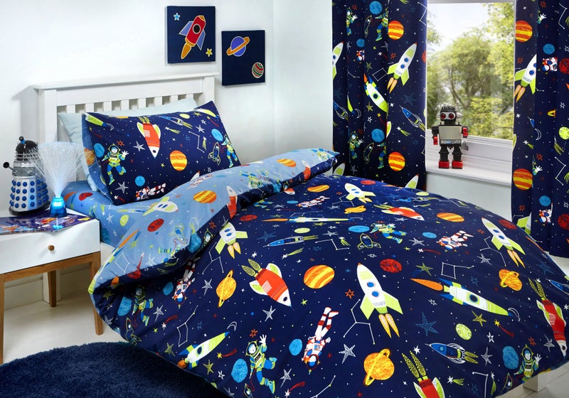 Bedlam  Supersonic  Glow In The Dark Duvet Cover Set  Double Bed Size  Blue Bedding
