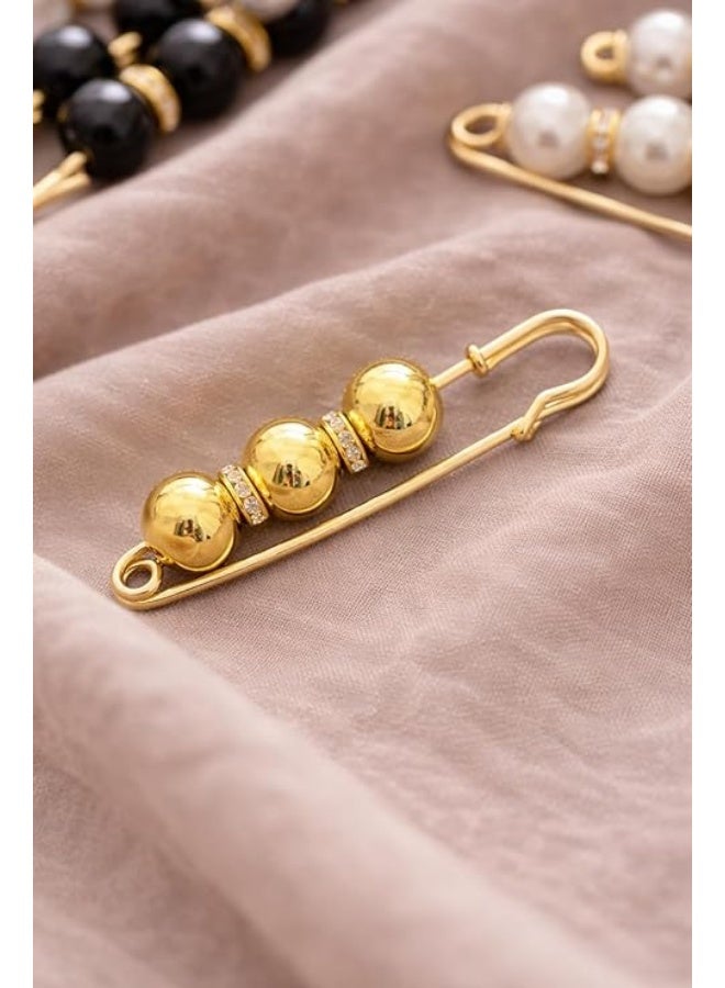 Decorative Beaded Brooch Pins with Gold Hook for Hijab, Shawls, Bags & Clothes – Elegant Women’s Accessory – White, Black & Gold - Image 3
