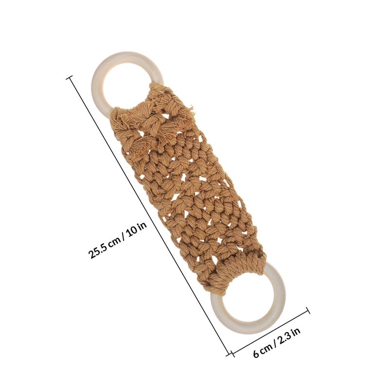Hand Woven Macrame Dish Towel Holder Rings Nordic Style 3pcs White Gray Light Brown - Image 3