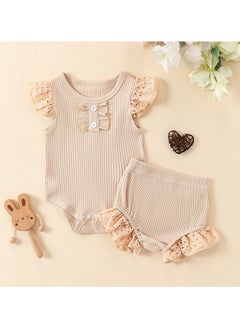 RedMapleTEK Infant Girls Flying Sleeve Crawling Suit Shorts Set  - Image 1