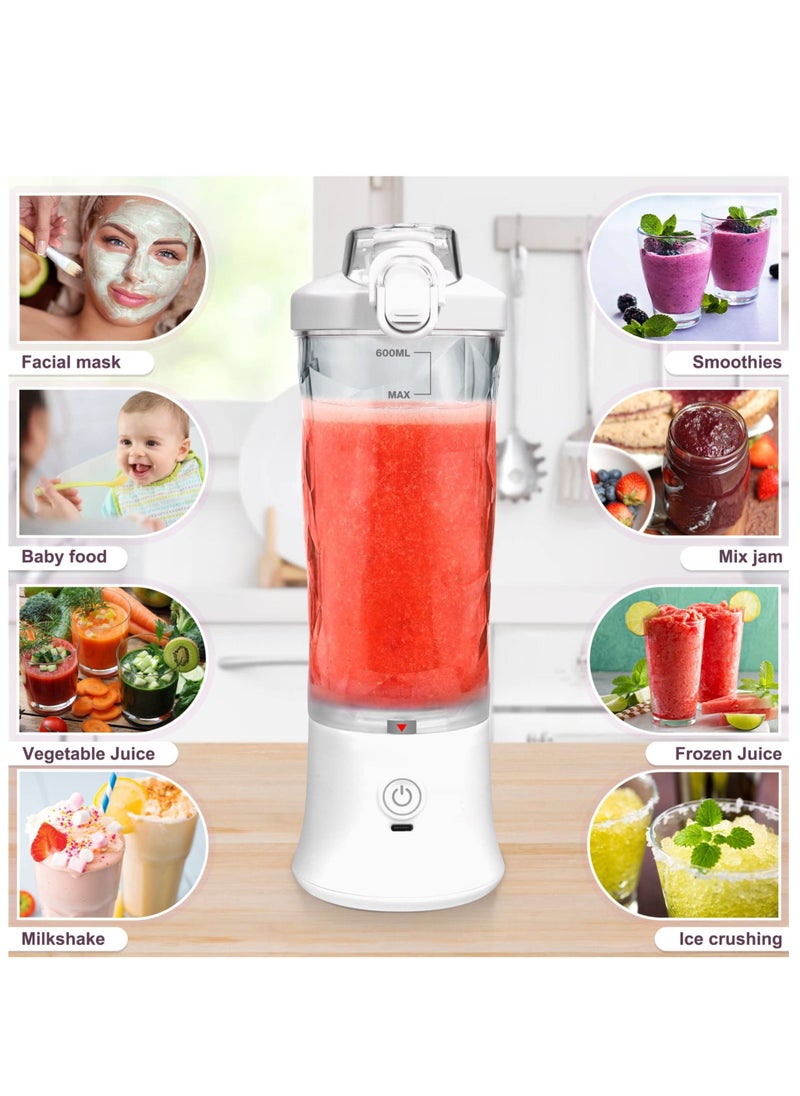 Generic - 600ml Mini Portable Blender with 6 Blades, Personal Size Mixer for Shakes and Smoothies (White) - Image 1