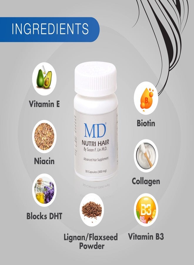 MD Nutri Hair Growth Supplement con biotina (30 cápsulas) | Previene la caída del cabello, minimiza la caída del cabello, el adelgazamiento, la rotura y promueve el cabello más largo y grueso | Formul - Image 4