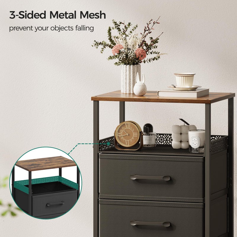 JARHETUN Nightstand Set of 2, Night Stands with 3 Fabirc Drawers, 26.4 Inch Tall Bedside Table with Metal Shelf, Modern Side End Table Storage Furniture, Small Dresser for Bedroom, Rustic Brown - Image 3