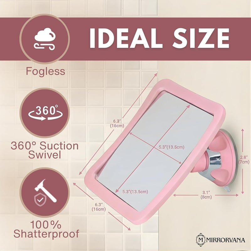 MIRRORVANA Fogless Shower Mirror for Skincare Routines, Anti Fog Shatterproof Design with Strong Suction and 360° Swivel, Pefect Bathroom Beauty Mirror – 6.3" x 6.3" (Pink) Stain resistant - Image 2
