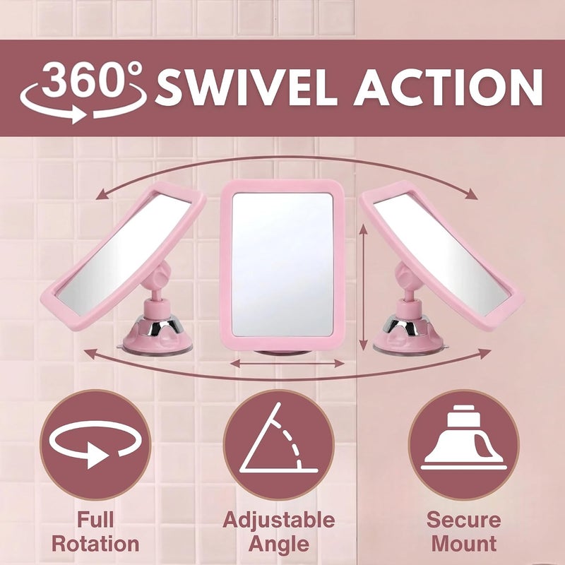 MIRRORVANA Fogless Shower Mirror for Skincare Routines, Anti Fog Shatterproof Design with Strong Suction and 360° Swivel, Pefect Bathroom Beauty Mirror – 6.3" x 6.3" (Pink) Stain resistant - Image 4