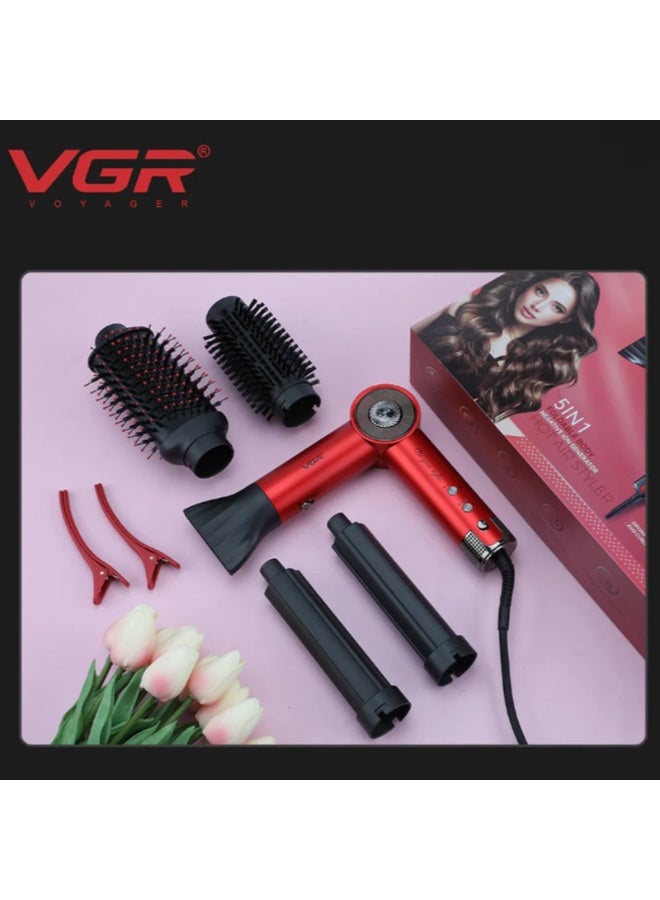 VGR 5-in-1 Professional Hot Air Styler with 110,000 RPM BLDC Motor – Fast Drying, Curling & Styling in One Tool High-Speed Ionic Hair Styler with Interchangeable Attachments, Adjustable Settings & Foldable Design for Easy Use - Red red - Image 5