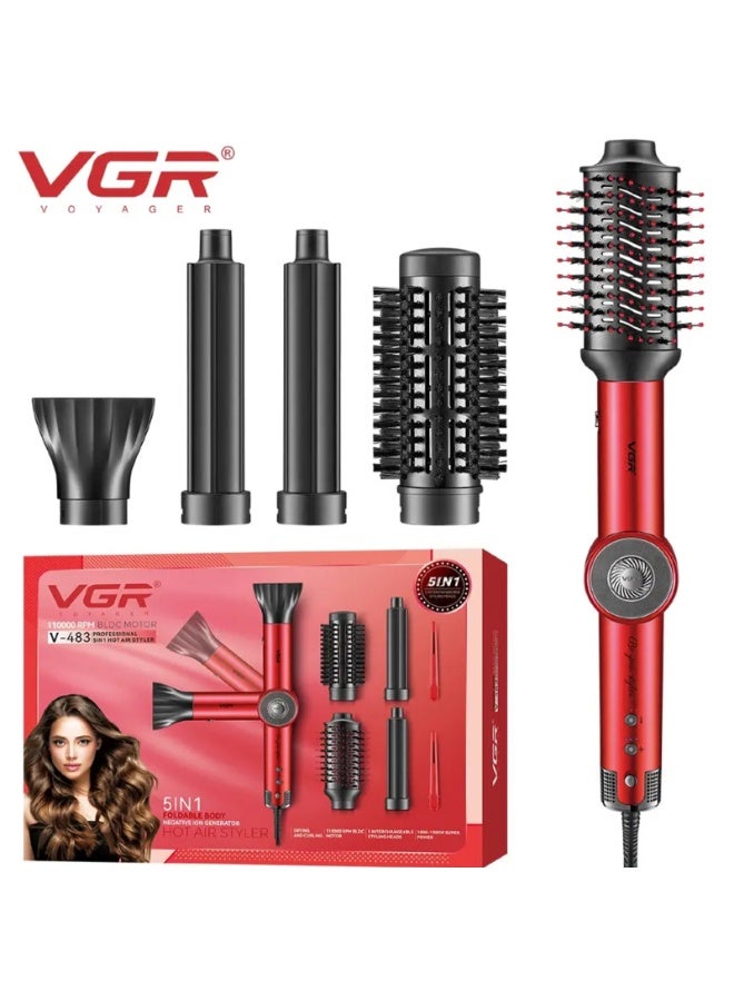 VGR 5-in-1 Professional Hot Air Styler with 110,000 RPM BLDC Motor – Fast Drying, Curling & Styling in One Tool High-Speed Ionic Hair Styler with Interchangeable Attachments, Adjustable Settings & Foldable Design for Easy Use - Red red - Image 1