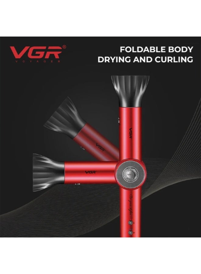 VGR 5-in-1 Professional Hot Air Styler with 110,000 RPM BLDC Motor – Fast Drying, Curling & Styling in One Tool High-Speed Ionic Hair Styler with Interchangeable Attachments, Adjustable Settings & Foldable Design for Easy Use - Red red - Image 3