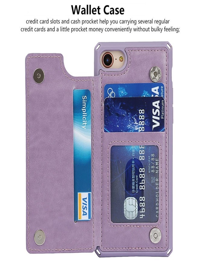 iCoverCase Compatible with iPhone SE 2022/SE 2020/7/8 Phone Case with Card Holder, Wallet Case for Women, RFID Blocking Embossed PU Leather Wrist Strap Case (Heart Purple) - Image 5