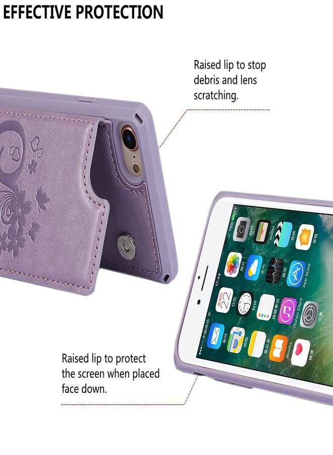 iCoverCase Compatible with iPhone SE 2022/SE 2020/7/8 Phone Case with Card Holder, Wallet Case for Women, RFID Blocking Embossed PU Leather Wrist Strap Case (Heart Purple) - Image 4