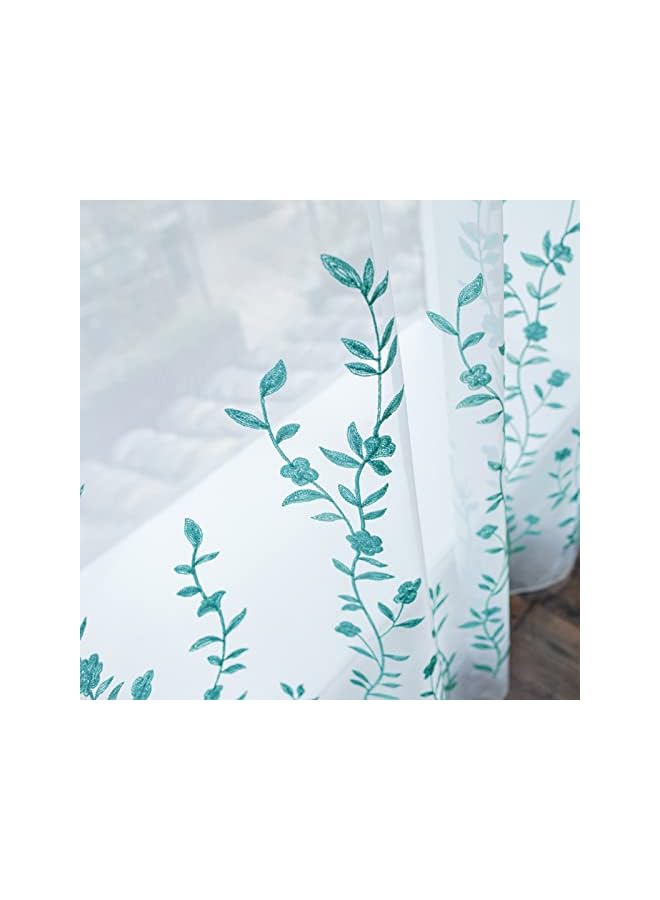 The Bros Flower Embroidery Sheer Curtain for Living Room, Bedroom Farmhouse Style Rod Pocket Voile Drape, White/Blue, 52 by 84 Inch (1 Panel) - Image 5