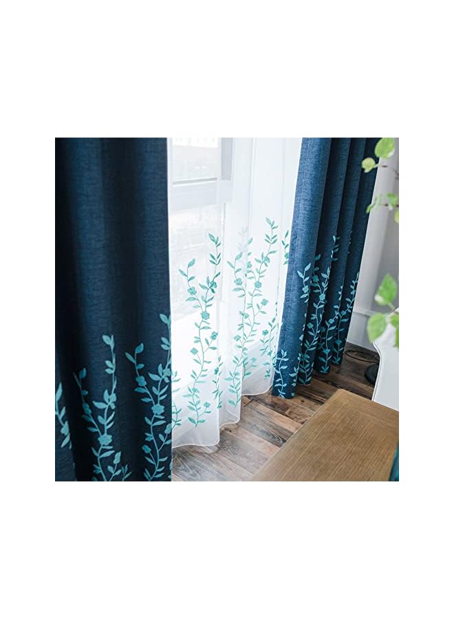 The Bros Flower Embroidery Sheer Curtain for Living Room, Bedroom Farmhouse Style Rod Pocket Voile Drape, White/Blue, 52 by 84 Inch (1 Panel) - Image 2