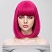 WTHCOS Hot Pink Wig Short Straight Bob Wig with Bangs Rose Red Wigs Women Girls Synthetic Wigs Daily Cosplay Party Wig with Wig Cap - Image 2