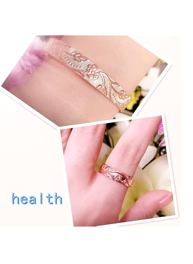 إيروريكس خاتم وسوار مغناطيسي من النحاس الخالص قابل للتعديل الحجم للنساء مجموعة من قطعتين من النحاس - Image 2