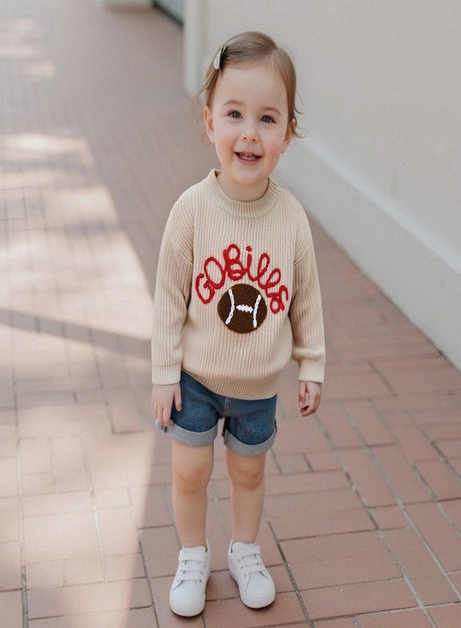 KMBANGI Newborn Toddler Boy Girl Football Sweater Go Bills Pullover Knitwear Game Day Warm Sweatshirt Fall Winter Clothes (Khaki, 3-6 Months) - Image 2