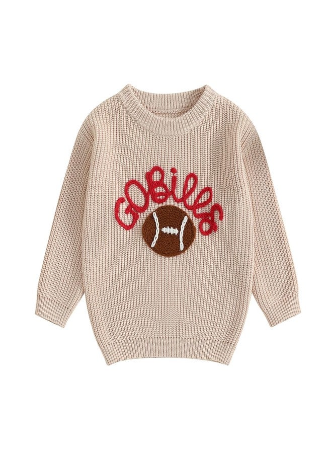 KMBANGI Newborn Toddler Boy Girl Football Sweater Go Bills Pullover Knitwear Game Day Warm Sweatshirt Fall Winter Clothes (Khaki, 3-6 Months) - Image 1