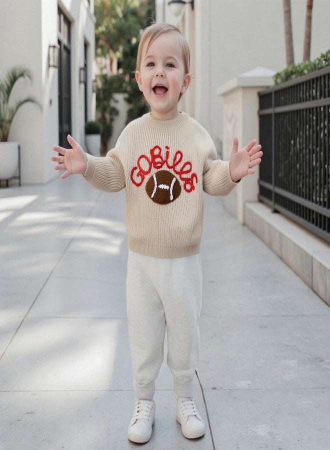 KMBANGI Newborn Toddler Boy Girl Football Sweater Go Bills Pullover Knitwear Game Day Warm Sweatshirt Fall Winter Clothes (Khaki, 3-6 Months) - Image 3