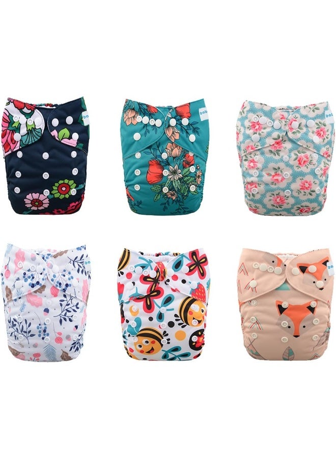 بيبي جول Babygoal Reusable Cloth Diapers for Girls, Adjustable Washable Nappy 6pcs+ 6pcs Microfiber Inserts+One Wet Bag - Image 2
