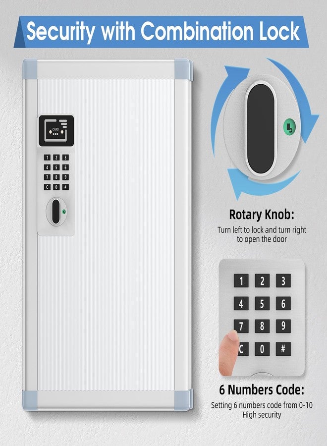 Lockbako 24 Slots Key Box Wall Mount with Code and Key, Key Lock Box with Combination, Key Storage Box with Key Hooks & Tags & Lables, 8.45" x 2.55" x 13" (Silver-Code Lock, 24 Keys) - Image 2