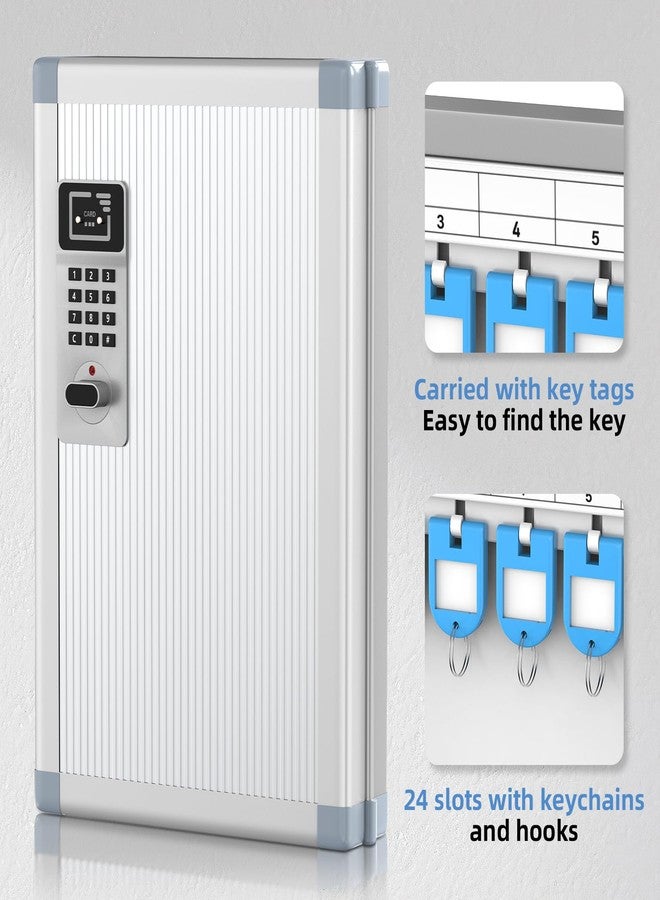 Lockbako 24 Slots Key Box Wall Mount with Code and Key, Key Lock Box with Combination, Key Storage Box with Key Hooks & Tags & Lables, 8.45" x 2.55" x 13" (Silver-Code Lock, 24 Keys) - Image 5