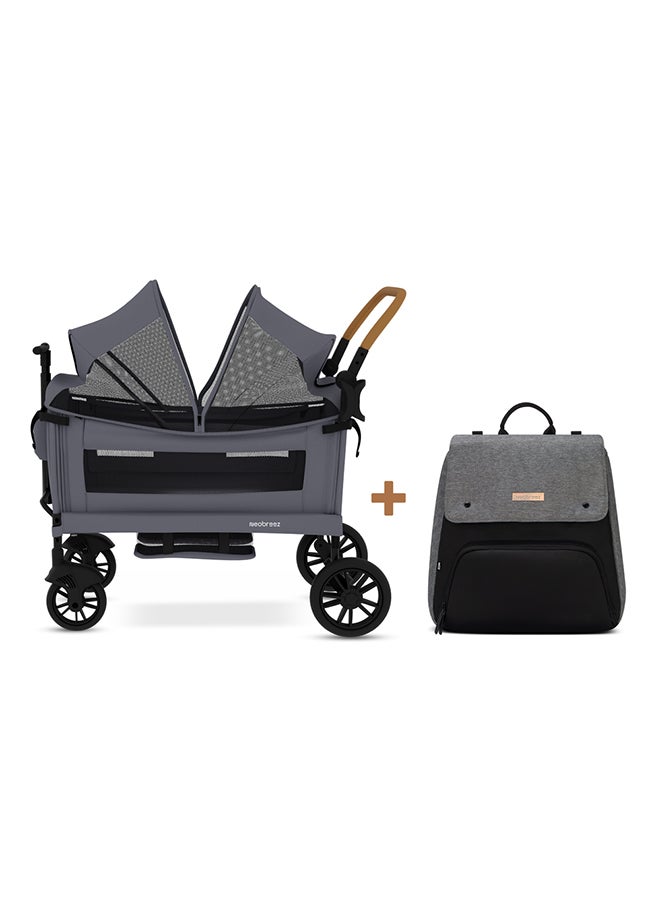 neobreez Double Stroller For 2 Kids 6m-4yrs, 44kg and Baby Diaper Backpack, Baby Travel Essentials - Image 1