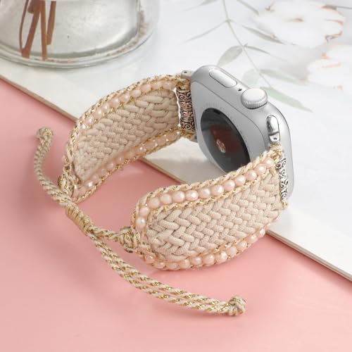 TERKOWQI Boho Nylon Band Compatible with Apple Watch 38mm 40mm 41mm 42mm 44mm 45mm 49mm, Adjustable Retro Bracelet Handmade Woven Braided Beaded Bohemian Strap for iWatch Series 9/8/SE/Ultra/7/6/5/4/3/2/1 - Image 3
