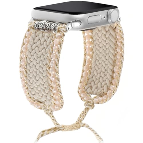 TERKOWQI Boho Nylon Band Compatible with Apple Watch 38mm 40mm 41mm 42mm 44mm 45mm 49mm, Adjustable Retro Bracelet Handmade Woven Braided Beaded Bohemian Strap for iWatch Series 9/8/SE/Ultra/7/6/5/4/3/2/1 - Image 2