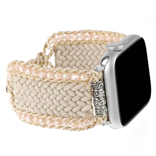 TERKOWQI Boho Nylon Band Compatible with Apple Watch 38mm 40mm 41mm 42mm 44mm 45mm 49mm, Adjustable Retro Bracelet Handmade Woven Braided Beaded Bohemian Strap for iWatch Series 9/8/SE/Ultra/7/6/5/4/3/2/1 - Image 1