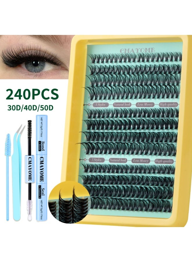 CMAYOME 240PCS 3Styles( Mix8-16mm )DIY Lash Clusters Kit | 30D/40D/50D Natural Look | Bond + Seal with Vitamin E | False Eyelashes Extensions with Tweezer |  High Quality,Easy To Apply At Home - Image 1