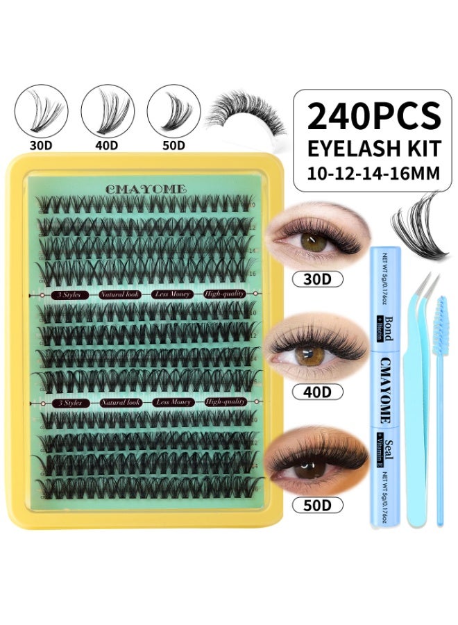 CMAYOME 240PCS 3Styles( Mix8-16mm )DIY Lash Clusters Kit | 30D/40D/50D Natural Look | Bond + Seal with Vitamin E | False Eyelashes Extensions with Tweezer |  High Quality,Easy To Apply At Home - Image 2