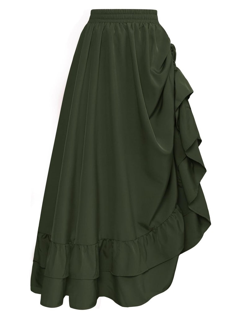 Scarlet Darkness Maxi Skirts for Women Renaissance Skirt Long Flowy Layered Medieval Skirt Olive Green XL - Image 1