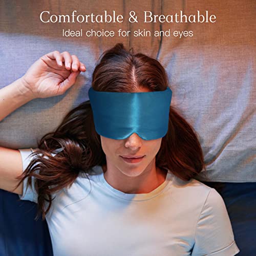 iCooBreeze 100 Natural Silk Eye Mask for Women Men Soft Pressureless Cooling Blackout Eye Covers for Sleeping Large Size Sleep Mask fits All Heads Adjustable 1PC Vivid Blue - Image 5