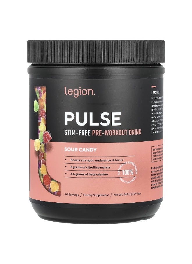 Legion Athletics Legion Athletics, Pulse, Stim-Free Pre-Workout Drink, Sour Candy, 0.99 lbs (448 g)  - Image 1