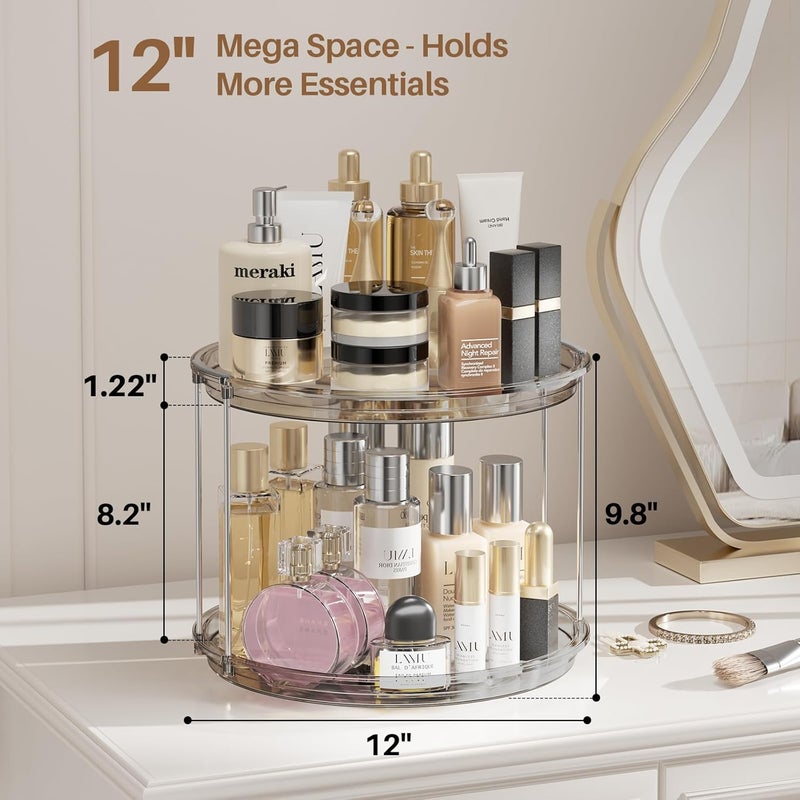 LAMU 2 Tier Lazy Susan Organizer 12 inch Large Lazy Susan Turntable Rotating Spice Rack Organization for Cabinet, Kitchen, Pantry, Countertop, Bathroom, Vanity, Medicine Cabinet Organizer, Grey - Image 3