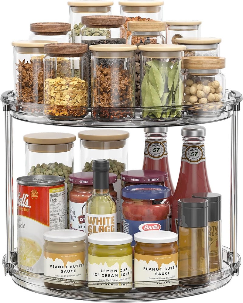 LAMU 2 Tier Lazy Susan Organizer 12 inch Large Lazy Susan Turntable Rotating Spice Rack Organization for Cabinet, Kitchen, Pantry, Countertop, Bathroom, Vanity, Medicine Cabinet Organizer, Grey - Image 1