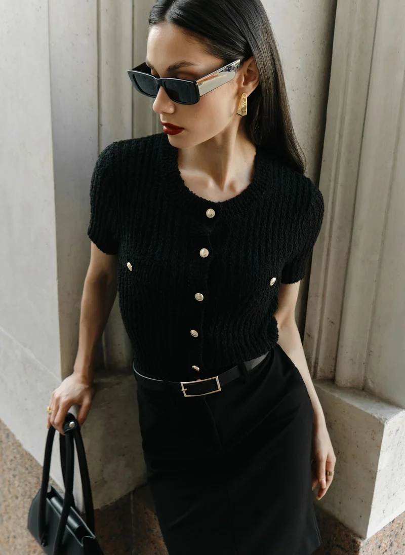 Lichi Jersey cardigan with short sleeves and large buttons