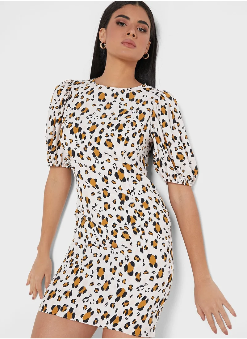 WAREHOUSE Puff Sleeve Floral Print  Dress