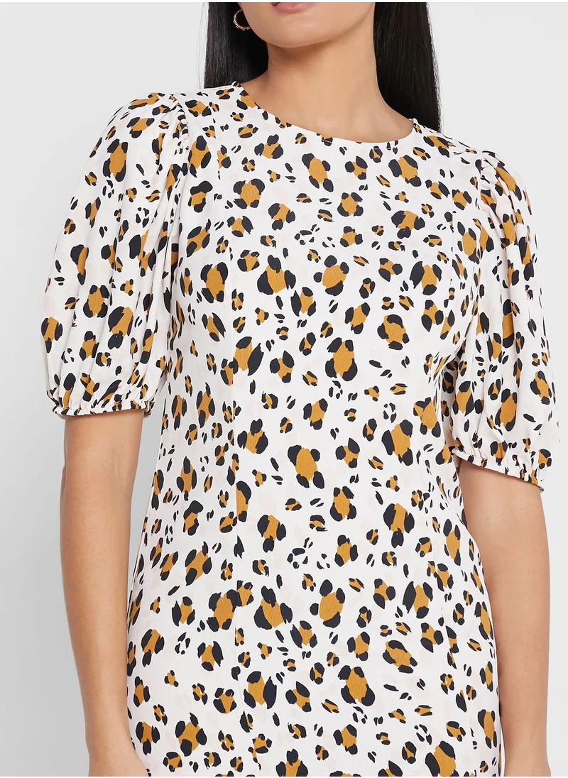 WAREHOUSE Puff Sleeve Floral Print  Dress