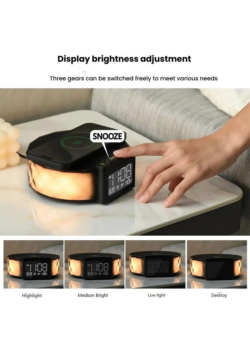 Mobile Phone Wireless Charging Night Light Clock Alarm Clock RGB Ambient Light 10W Multifunctional Bedside Light USB - Image 4
