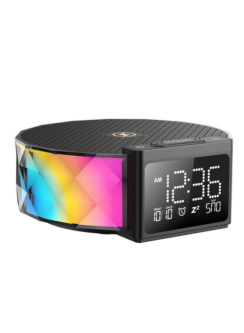 Mobile Phone Wireless Charging Night Light Clock Alarm Clock RGB Ambient Light 10W Multifunctional Bedside Light USB - Image 5