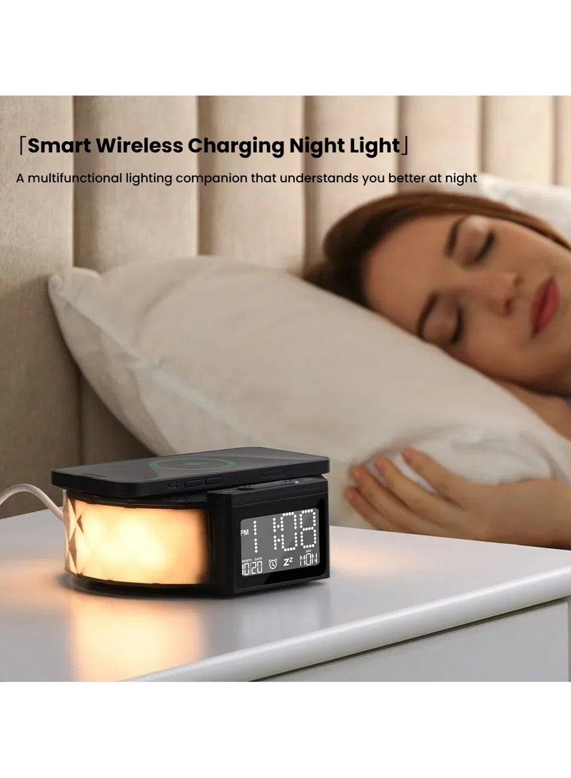 Mobile Phone Wireless Charging Night Light Clock Alarm Clock RGB Ambient Light 10W Multifunctional Bedside Light USB - Image 3